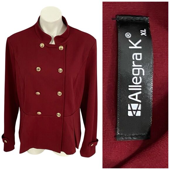 Allegra K Blazer Womens XL Red Jacket Office Corpcore Career Boardroom Military - Picture 1 of 10